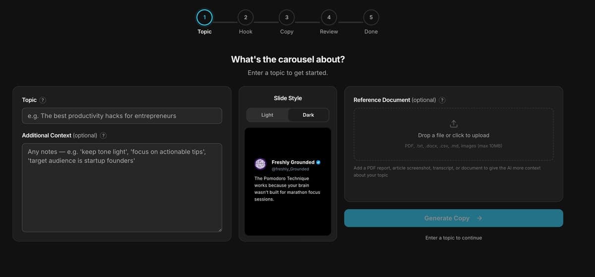 The Scorper carousel generator interface